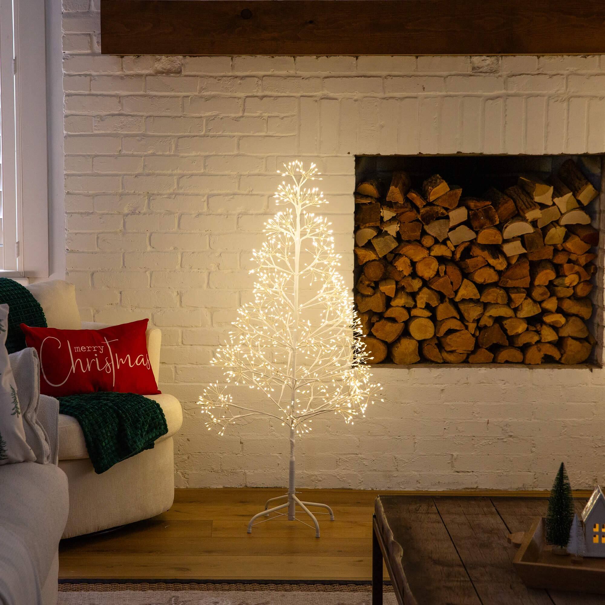 4ft. Pre-Lit Artificial White Starburst Tree, Fairy Warm White LED Lights